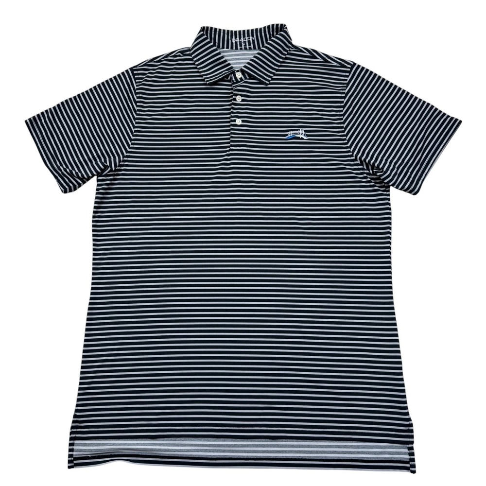 B Draddy Men's Sport Polo Black Striped Performance Polo Cedar Rapids CC Size M